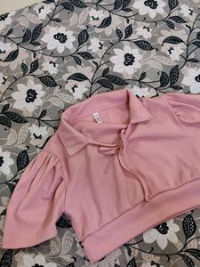 Pink Corduroy Cropped Blouse