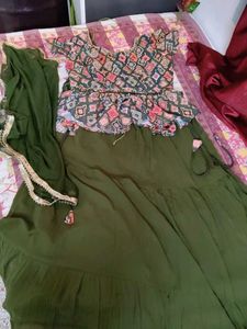 Green Crop Top And Lehenga