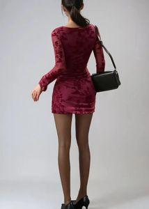 Maroon Red Floral Long Sleeve Mini Dress