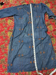 Denim Embroidered Kurta
