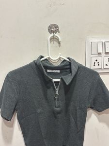 Gray Polo Crop Top