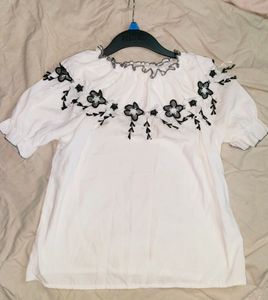 Trending Embroidery Stylish White Top Off Shoulder