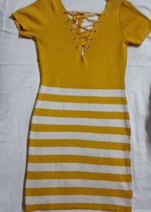 Yellow Striped Lace-Up Dress