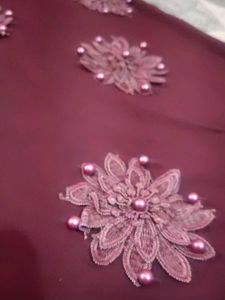 Elegant Burgundy Floral Applique Dress