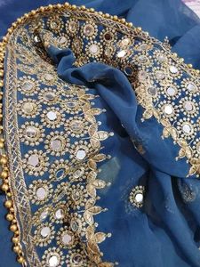 Elegant Grey Mirror Work Saree