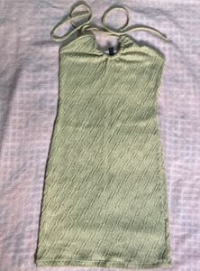 H&M Beige Solid Halter Neck Dress