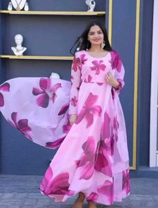 Floral Print Pink Anarkali Suit