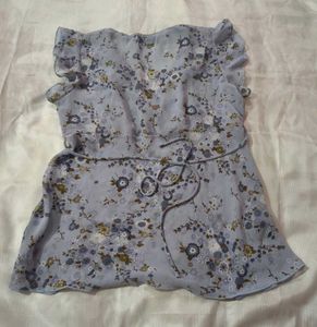 Lavender Floral Top with Flutter Sleeves