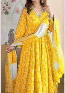 Yellow Floral Anarkali Dress