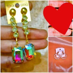Combo Of Rose Gold Diamond Rainbow Shine Earings