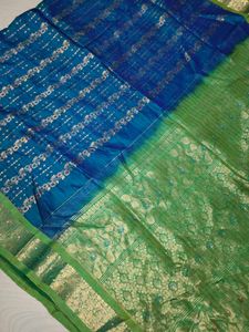 Blue &amp; Green Pure Kanchi Pattu Silk Saree