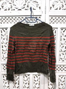 🎀 Imported Striped Olive Green Long Sleeve Top C