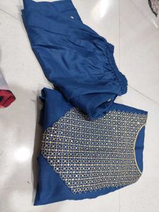 Blue Cotton Blend Palazzos