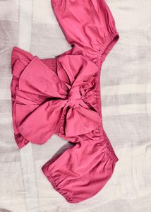 Coral Crop Top with Puff Sleeves