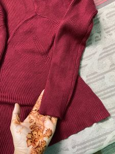 Red heart-neck top