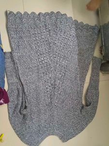 Gray Knit Sweater with Floral Applique