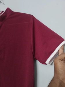 Burgundy Brown T Shirt With Four Button