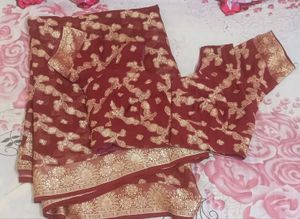 Maroon & Gold Patterned Saree with blouse