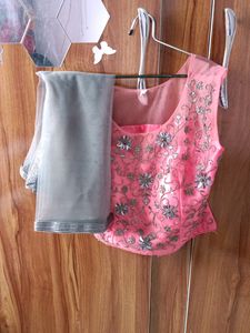 Gray Lehenga With Cute Pink Blouse