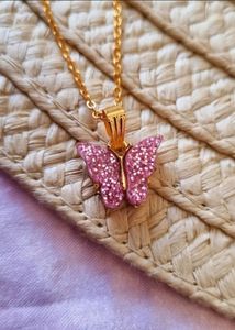 Pink Butterfly Pendant With Chain