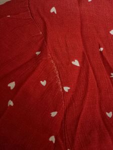 Korean Heart Print Red Fit N Flare Dress