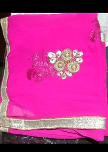 Pink &amp; Gold Embellished Saree