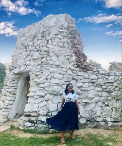 Women Navy Blue Pleated Maxi Skirt