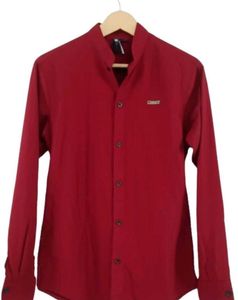 Burgundy Band Collar Shirt