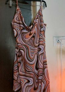 Abstract Print Cowl Neck Dress