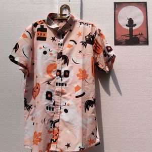 Halloween Print Button-Up Shirt