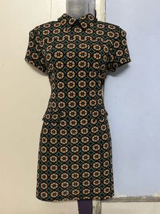 Korean High Neck Patterned Mini Dress