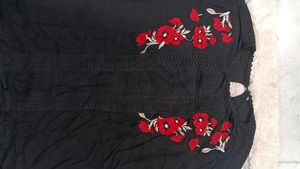 Floral Embroidered Black Top