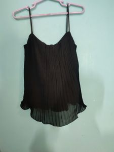 Sleeveless Pleated Black Crop Top