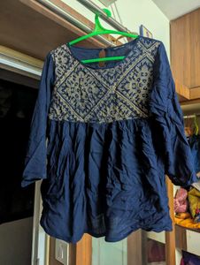 Navy Blue Semi Peplum Top