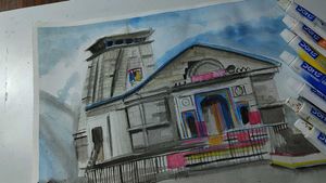 Kedarnath Temple Watercolor Painting