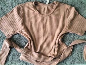 Peach Ribbed Tie Top