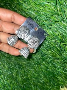 Combo Of 3 Silver Jhumka Earrings