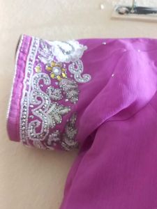 Elegant Purple Embroidered Saree With Blouse
