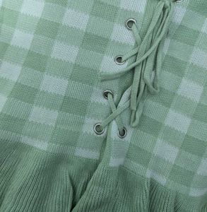 Green Gingham Knit Top