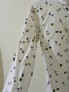 China Collar White Floral Shirt
