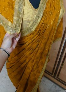 Elegant Mustard Saree with Gold Border