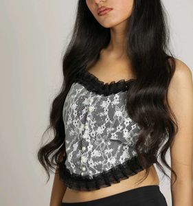 Black &amp; White Lace Crop Top (Worn Once – Almost Ne