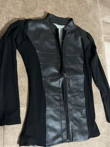 Edgy Black Leather Panel Jacket