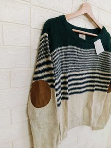 Striped Elbow Patch Sweater
