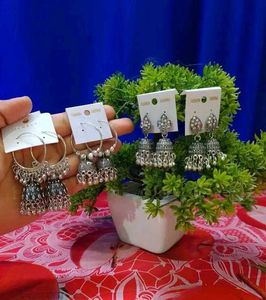 Pair Of Four Light Weight Silver Jhumkas