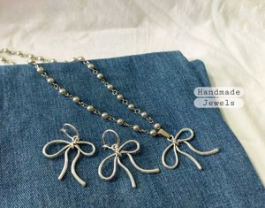 Bow Necklace & Earring Hoop Jewelry Set