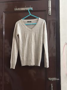 Beige V-Neck Knit Sweater