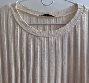 Cream Ribbed Short Sleeve Top