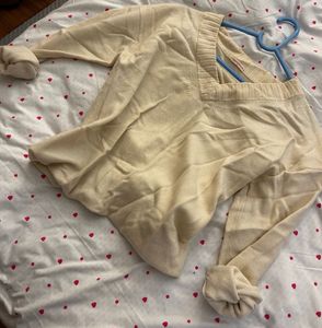 Cream V-Neck Knit Sweater