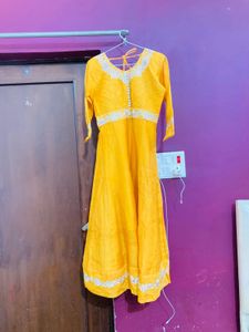 Yellow Anarkali Kurta Pant Set